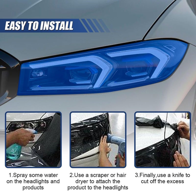 ZIMISI 11.88×48 Inches Car Headlight Tint Film, Self Adhesive Vinyl Wrap Protector Film, Cuttable Car Tint Sticker, Auto Modification Cover for Headlight, Taillight, Fog & Brake Light (Light Blue) - Image 5